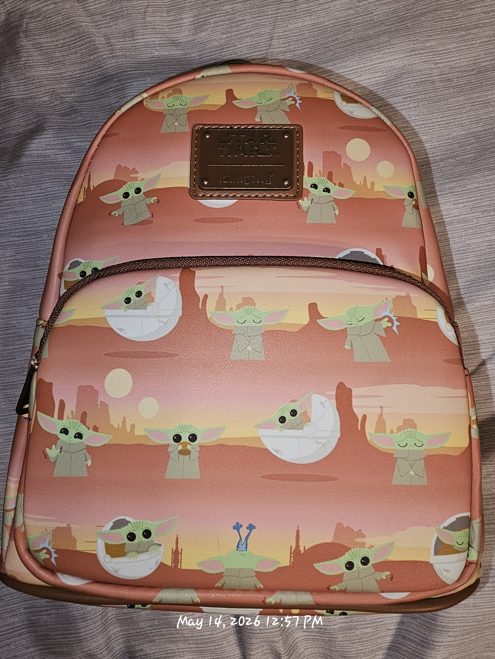 Loungefly Grogu AOP Coral Sunset Mini Backpack